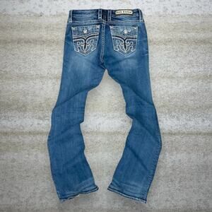 Vintage Y2K Rock Revival Jeans 36x32 Flared Bootcut Bell Bottoms Light Wash